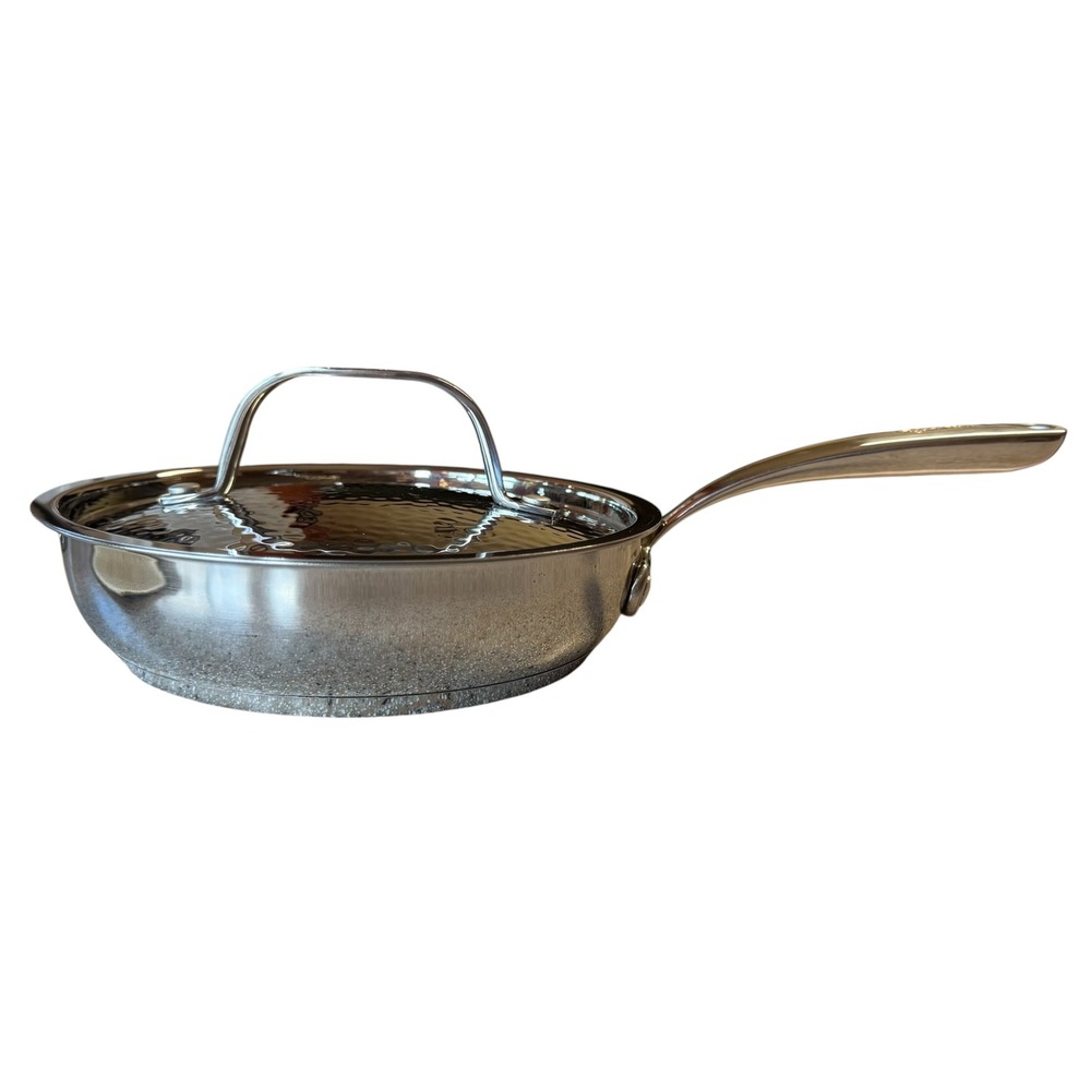 Lagostina Martellata Tri-Ply Hammered Stainless 8.5" Fry Pan w/ Lid 21cm